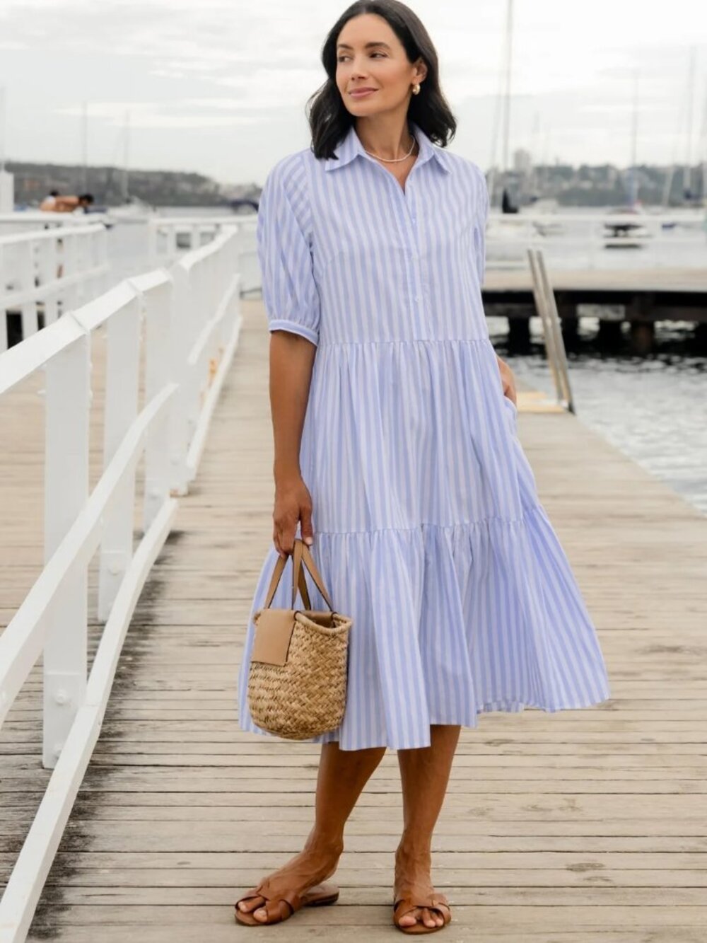 Maye Marnie Sky Blue Cotton Midi Shirtdress Size XL